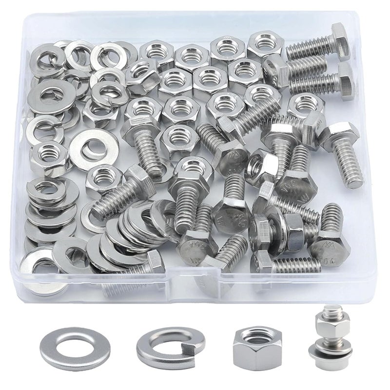 JROUTH 1/4-20 x5/8" Hex Head Screw Bolt(20PCS), Lock Nuts,Flat & Lock Washers Kits,304 Stainless Steel 18-8,Fully Threaded. - Image 1